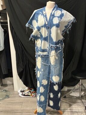 Bleached Patchwork Blue Denim Jeans - Women's